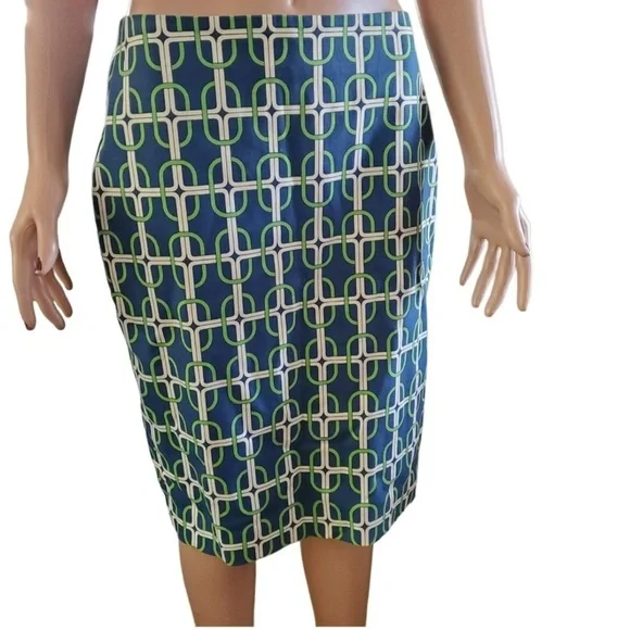 Talbots Petitis Size 8P  Blue Green Pencil Links Skirt Wedding Church Workwear - Picture 4 of 4